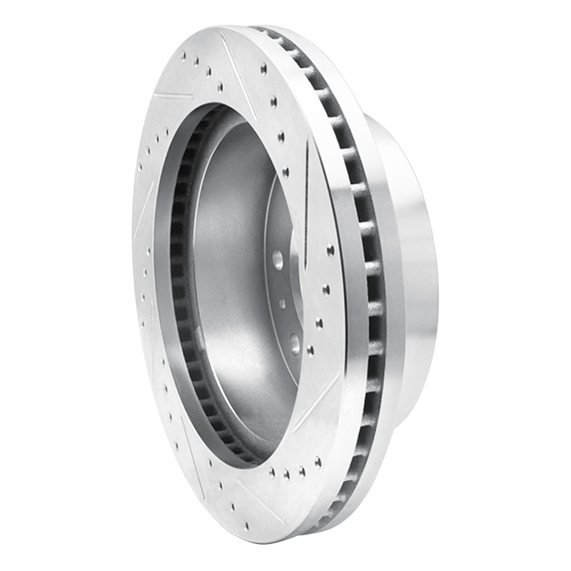 Chevrolet Silverado 2500 HD Brake Rotor (1) - Front Left - R1 Concepts - Drilled & Slotted - Silver - `11-`25